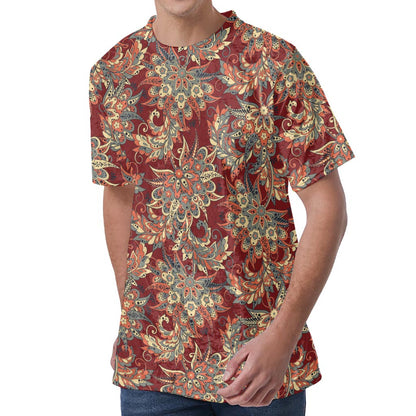 Brick Floral Bohemian Pattern Print Men's Velvet T-Shirt