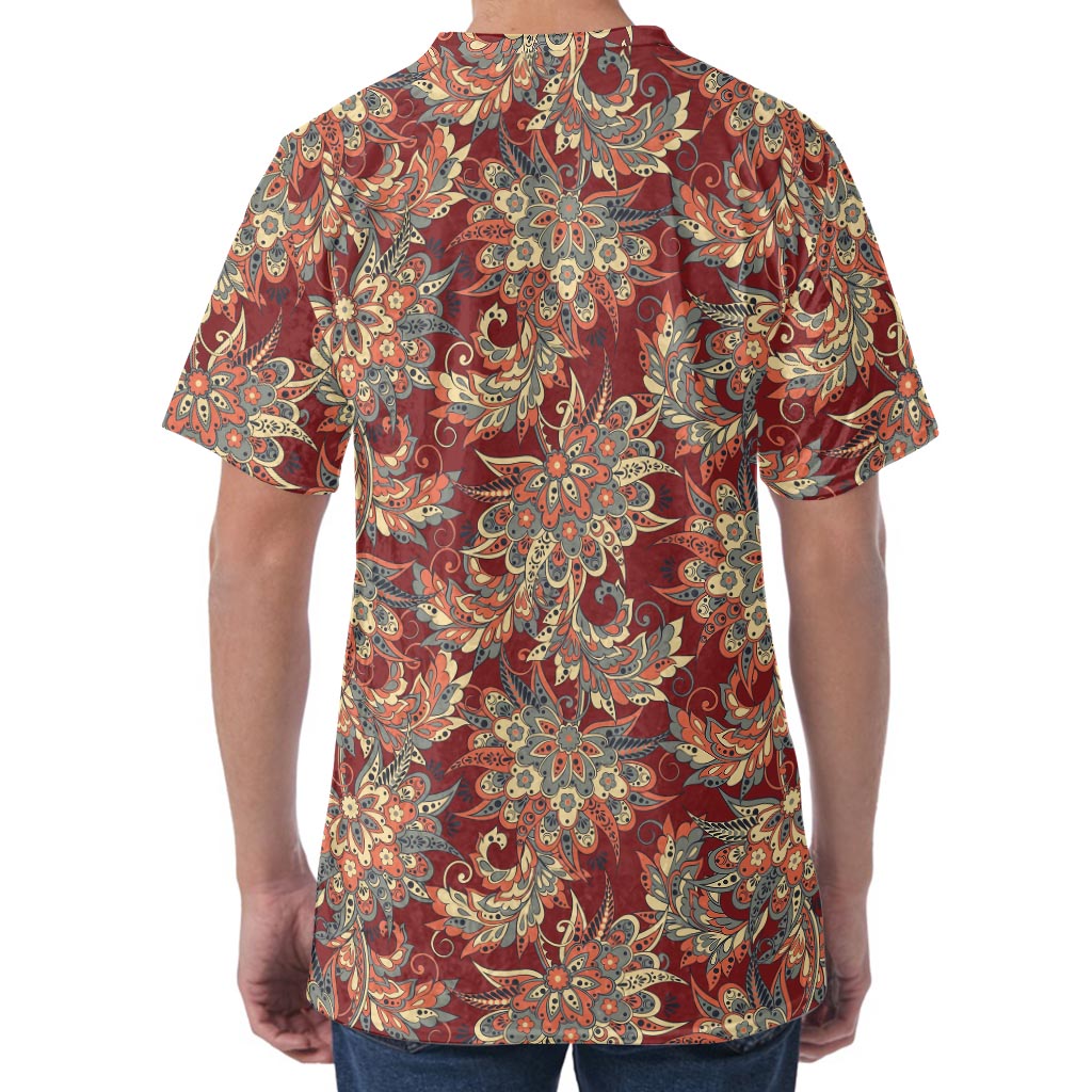 Brick Floral Bohemian Pattern Print Men's Velvet T-Shirt