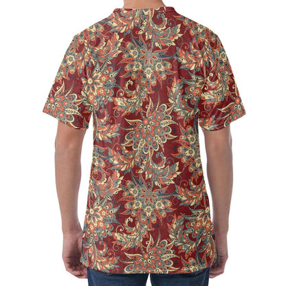 Brick Floral Bohemian Pattern Print Men's Velvet T-Shirt