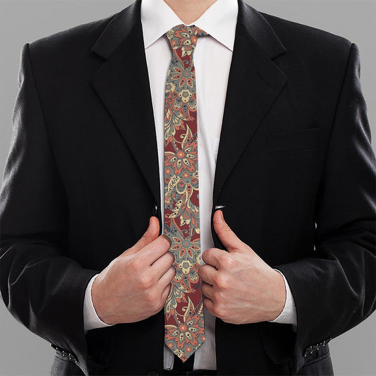 Brick Floral Bohemian Pattern Print Necktie