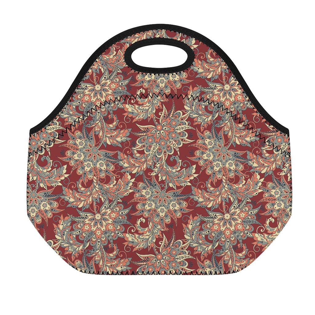 Brick Floral Bohemian Pattern Print Neoprene Lunch Bag