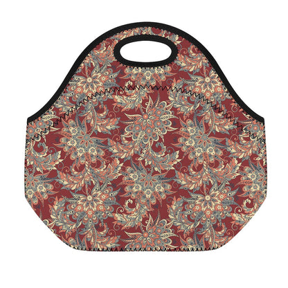 Brick Floral Bohemian Pattern Print Neoprene Lunch Bag