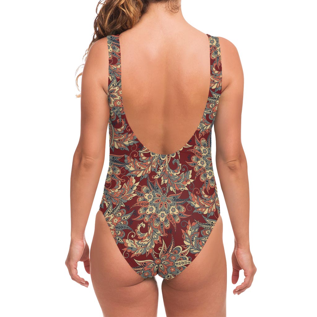 Brick Floral Bohemian Pattern Print One Piece Swimsuit