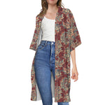 Brick Floral Bohemian Pattern Print Open Front Beach Cover Up