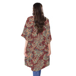 Brick Floral Bohemian Pattern Print Open Front Beach Cover Up