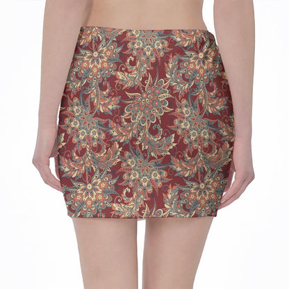 Brick Floral Bohemian Pattern Print Pencil Mini Skirt