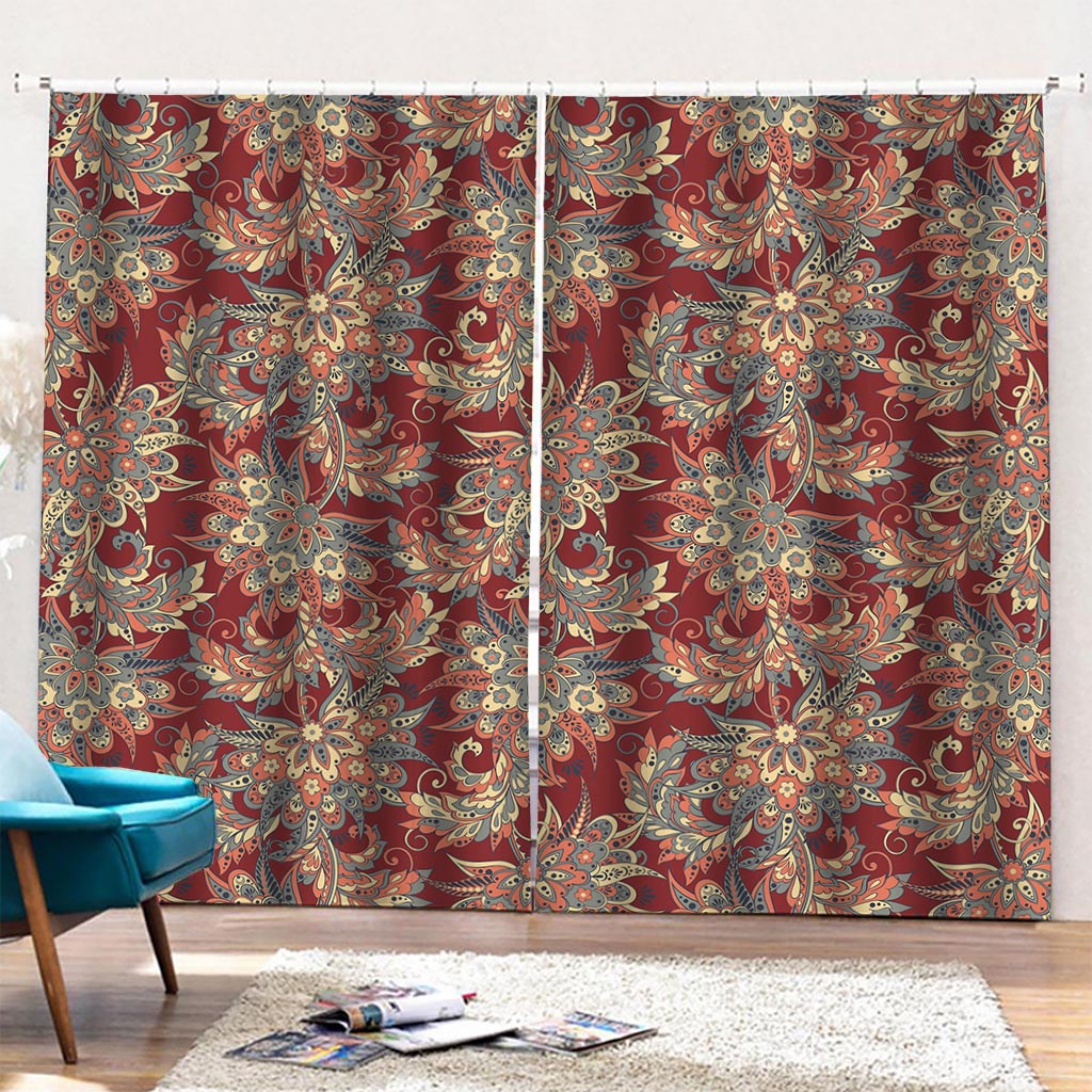 Brick Floral Bohemian Pattern Print Pencil Pleat Curtains