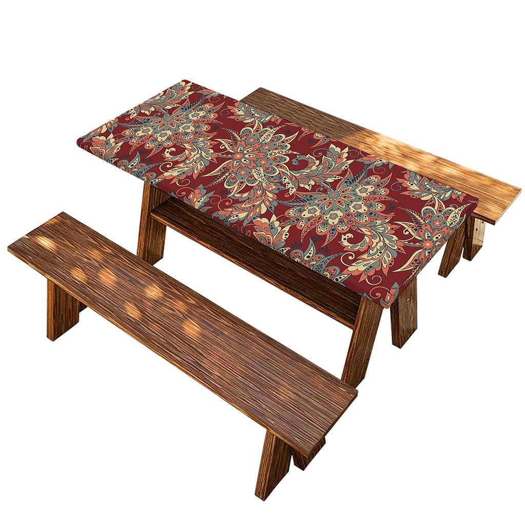 Brick Floral Bohemian Pattern Print Picnic Table Cover