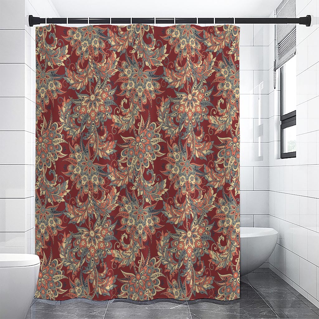 Brick Floral Bohemian Pattern Print Premium Shower Curtain