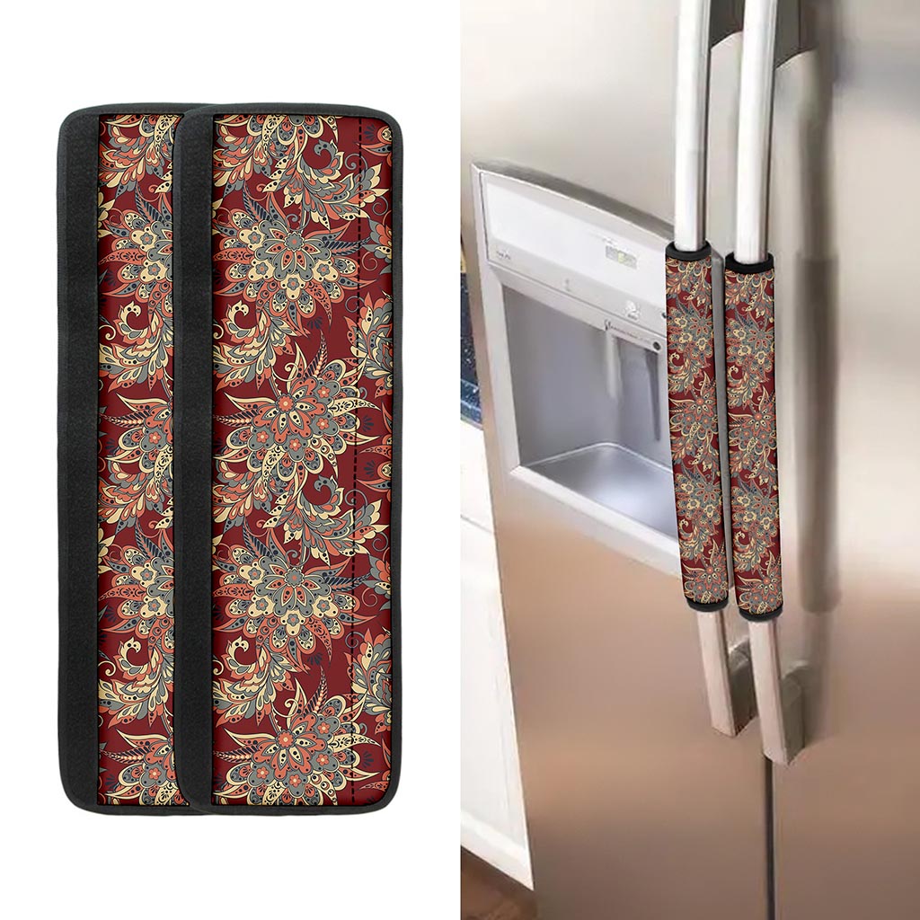 Brick Floral Bohemian Pattern Print Refrigerator Handle Covers