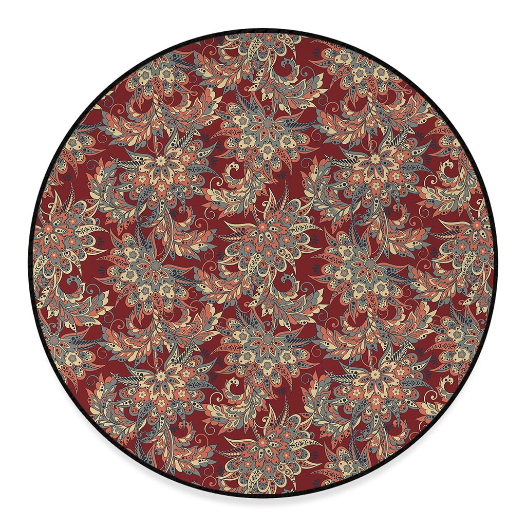 Brick Floral Bohemian Pattern Print Round Floor Mat
