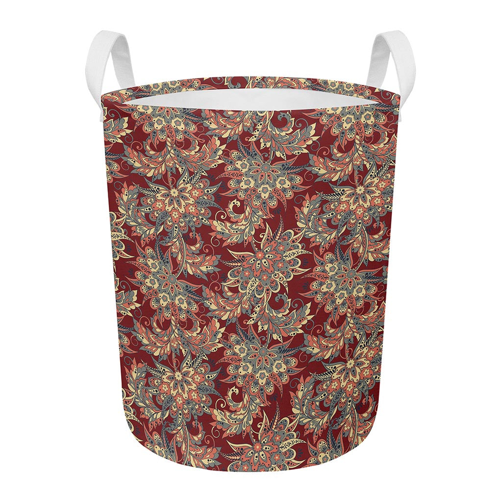 Brick Floral Bohemian Pattern Print Round Laundry Basket