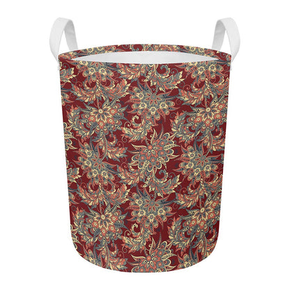 Brick Floral Bohemian Pattern Print Round Laundry Basket