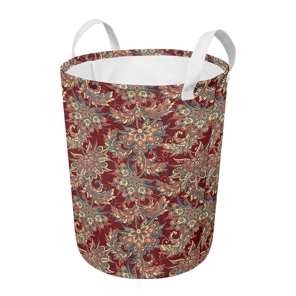 Brick Floral Bohemian Pattern Print Round Laundry Basket