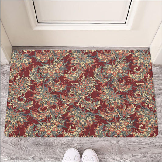 Brick Floral Bohemian Pattern Print Rubber Doormat
