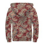 Brick Floral Bohemian Pattern Print Sherpa Lined Zip Up Hoodie
