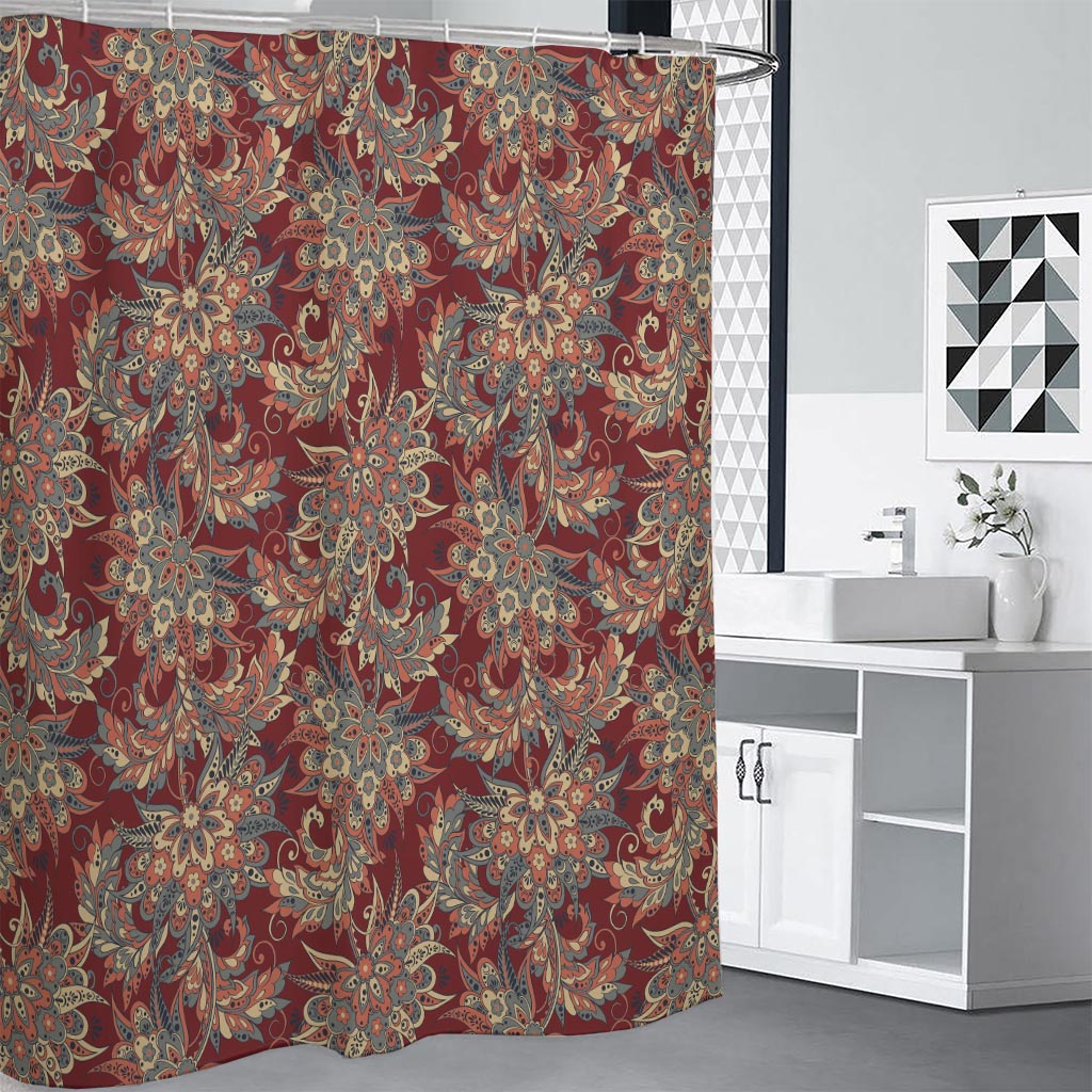 Brick Floral Bohemian Pattern Print Shower Curtain