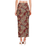 Brick Floral Bohemian Pattern Print Side Slit Maxi Skirt
