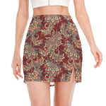 Brick Floral Bohemian Pattern Print Side Slit Mini Skirt