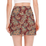 Brick Floral Bohemian Pattern Print Side Slit Mini Skirt