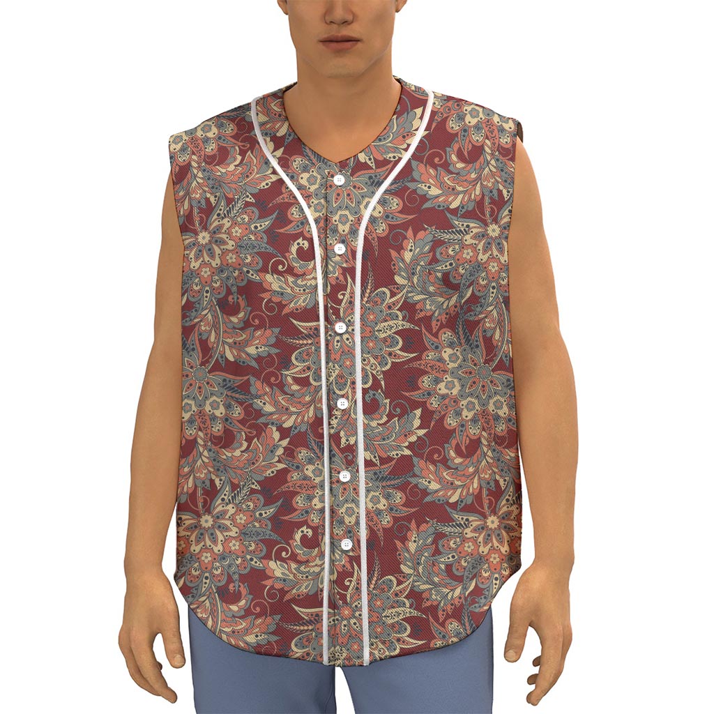 Brick Floral Bohemian Pattern Print Sleeveless Baseball Jersey