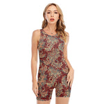Brick Floral Bohemian Pattern Print Sleeveless One Piece Swimsuit