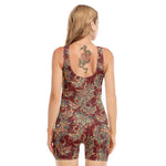 Brick Floral Bohemian Pattern Print Sleeveless One Piece Swimsuit