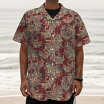 Brick Floral Bohemian Pattern Print Textured Short Sleeve Shirt