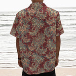 Brick Floral Bohemian Pattern Print Textured Short Sleeve Shirt