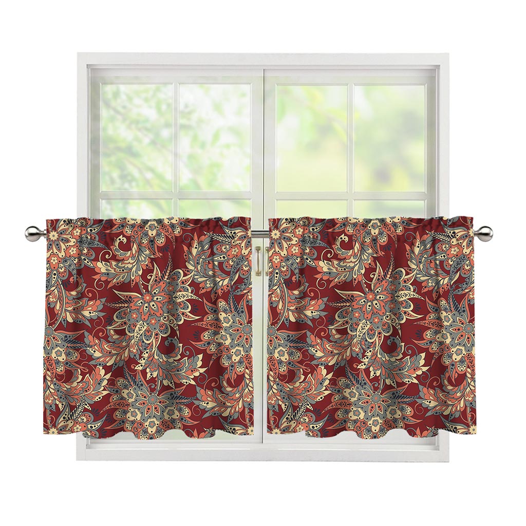 Brick Floral Bohemian Pattern Print Tier Curtains