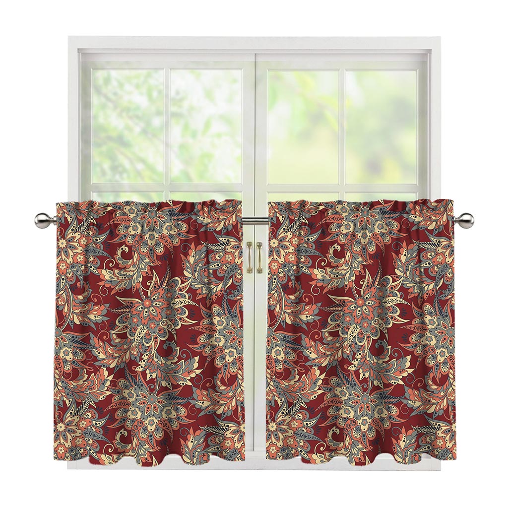 Brick Floral Bohemian Pattern Print Tier Curtains