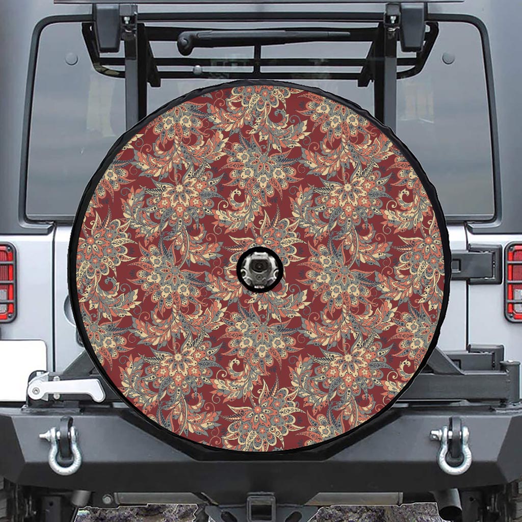 Brick Floral Bohemian Pattern Print Tire Cover With Camera Hole