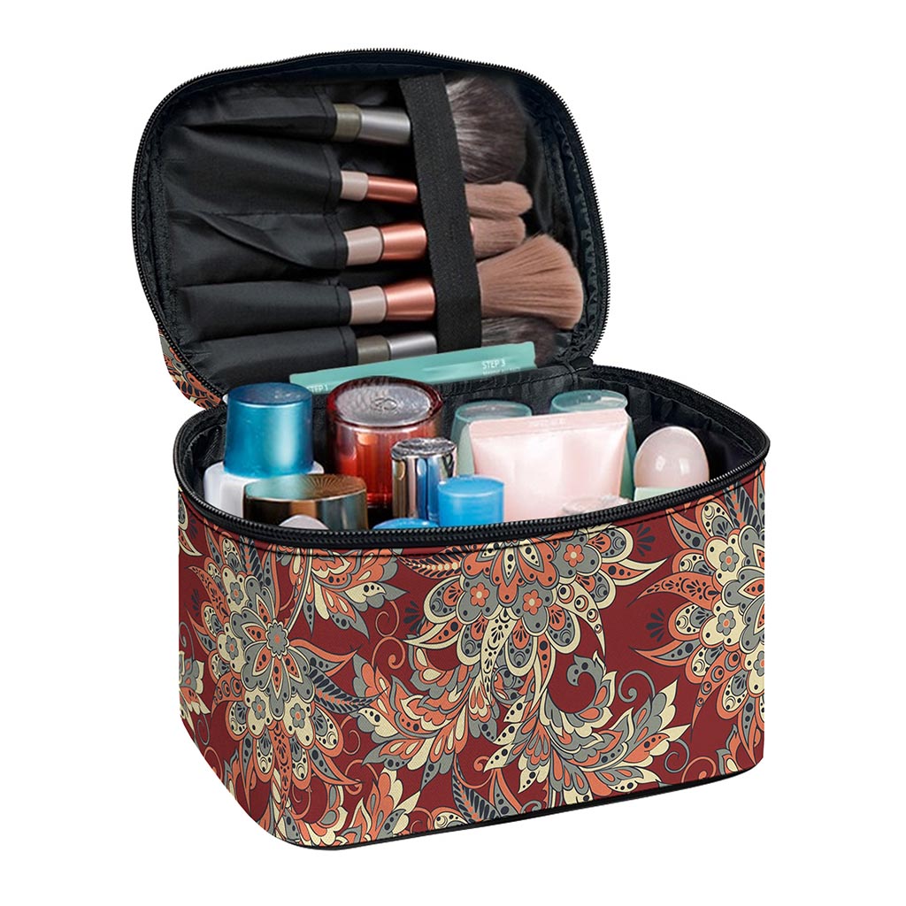 Brick Floral Bohemian Pattern Print Travel Makeup Bag