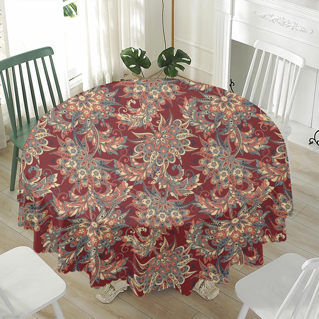 Brick Floral Bohemian Pattern Print Waterproof Round Tablecloth
