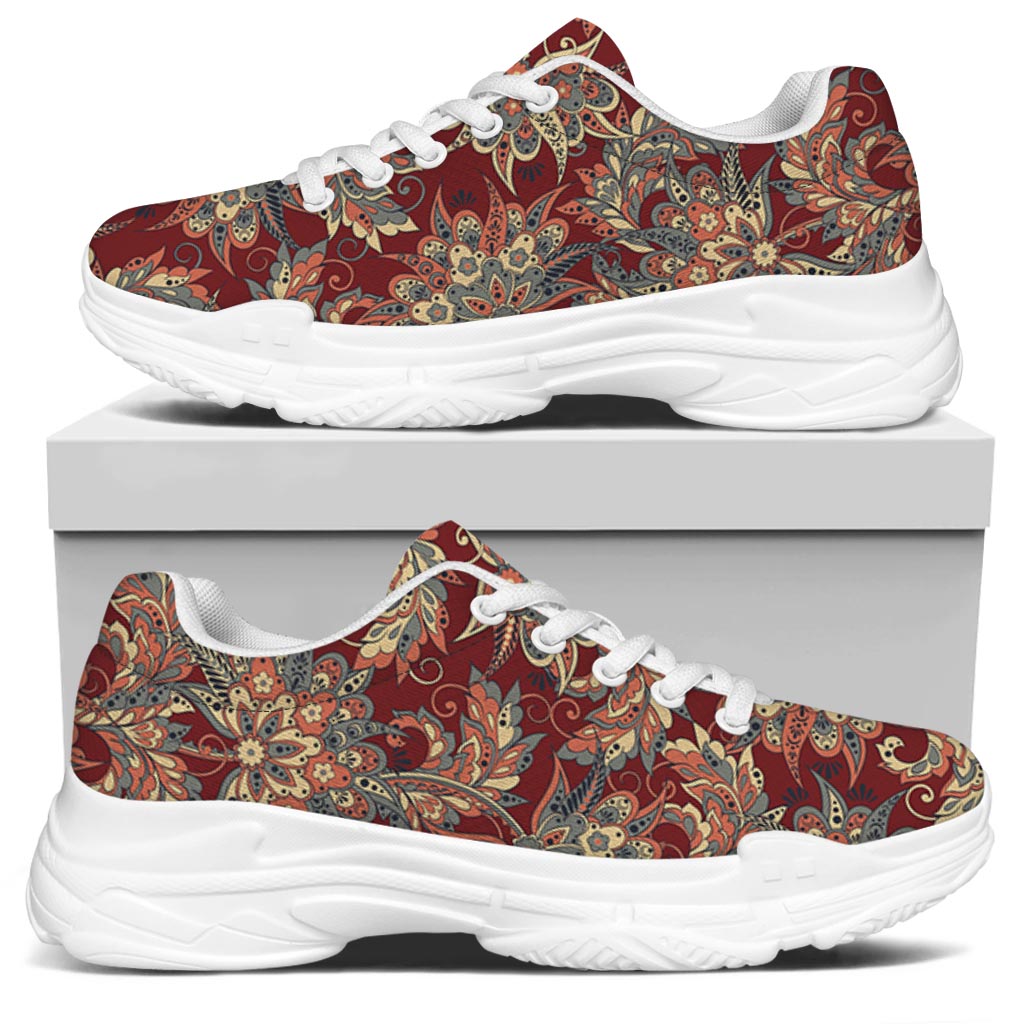 Brick Floral Bohemian Pattern Print White Chunky Shoes