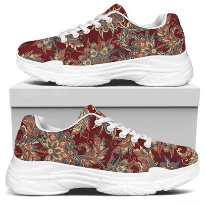 Brick Floral Bohemian Pattern Print White Chunky Shoes