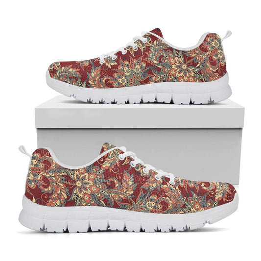 Brick Floral Bohemian Pattern Print White Running Shoes