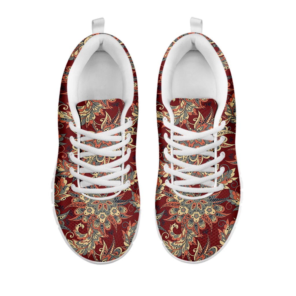 Brick Floral Bohemian Pattern Print White Running Shoes