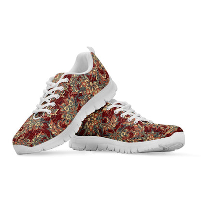 Brick Floral Bohemian Pattern Print White Running Shoes
