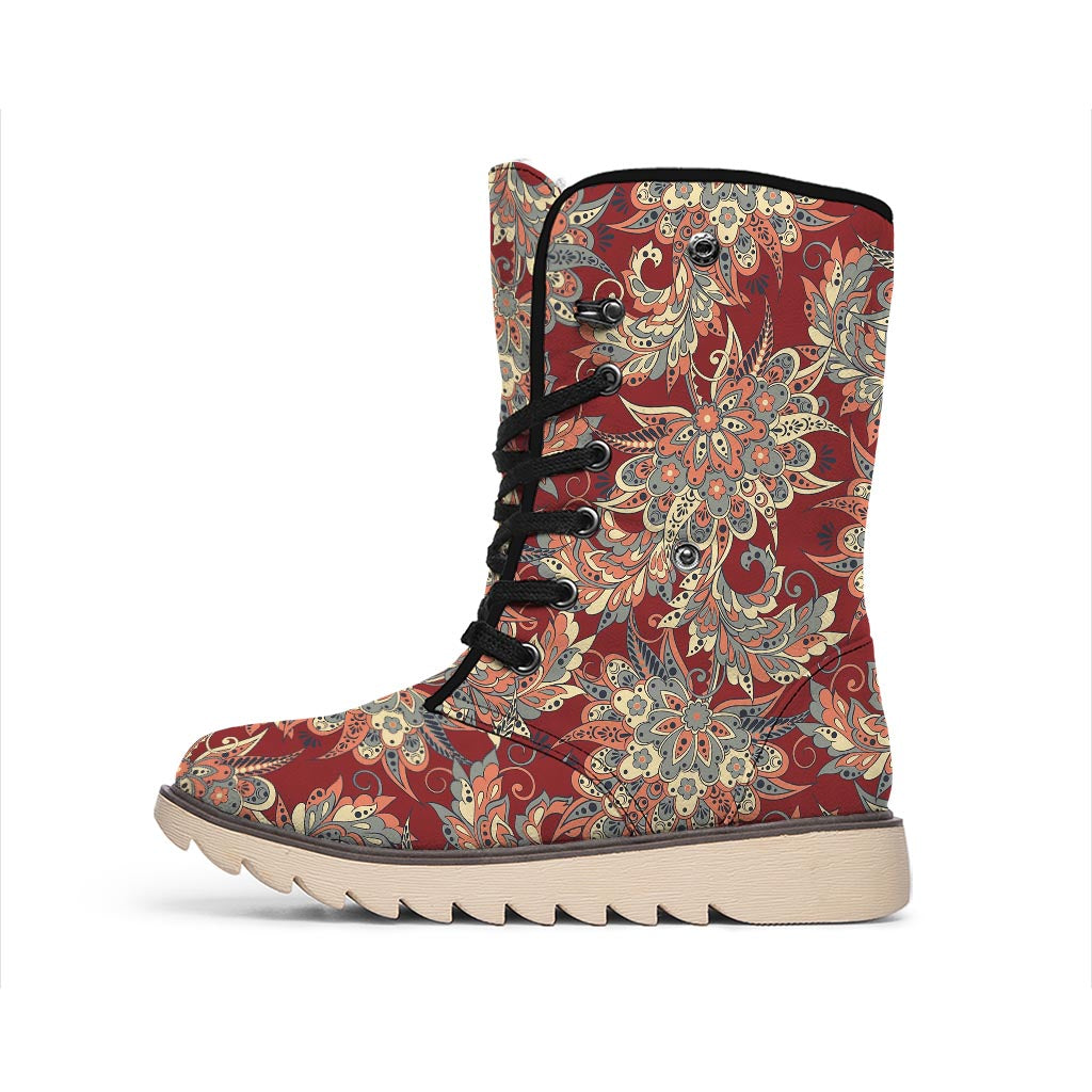 Brick Floral Bohemian Pattern Print Winter Boots