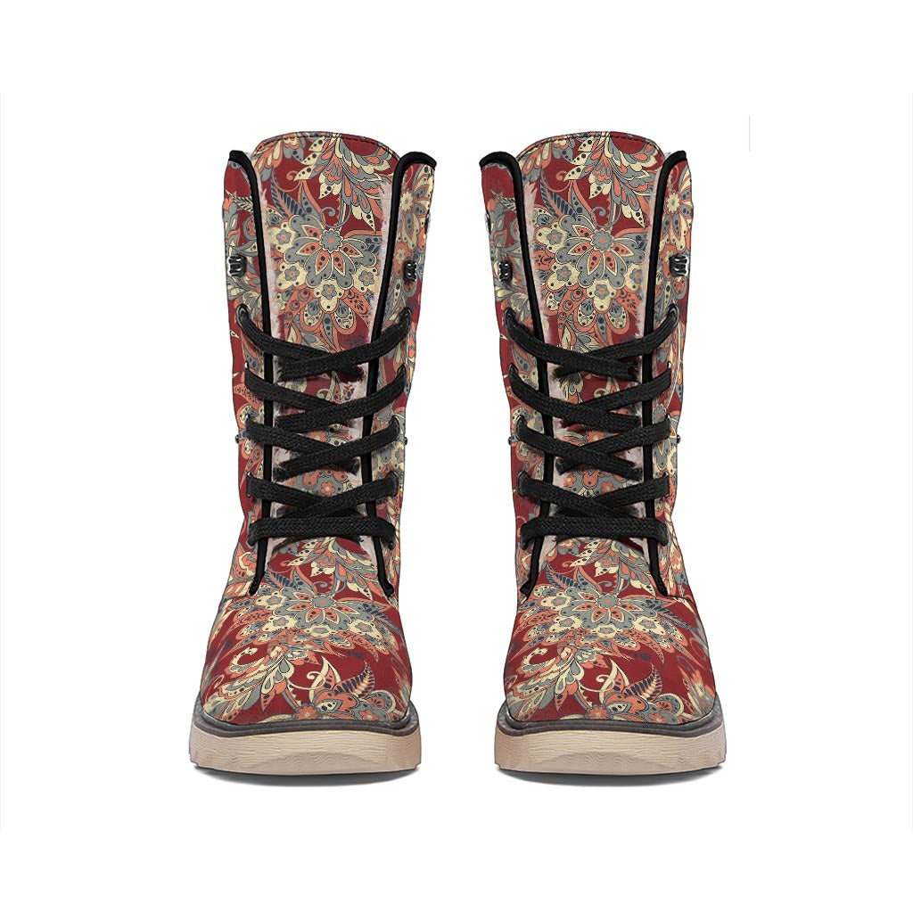 Brick Floral Bohemian Pattern Print Winter Boots