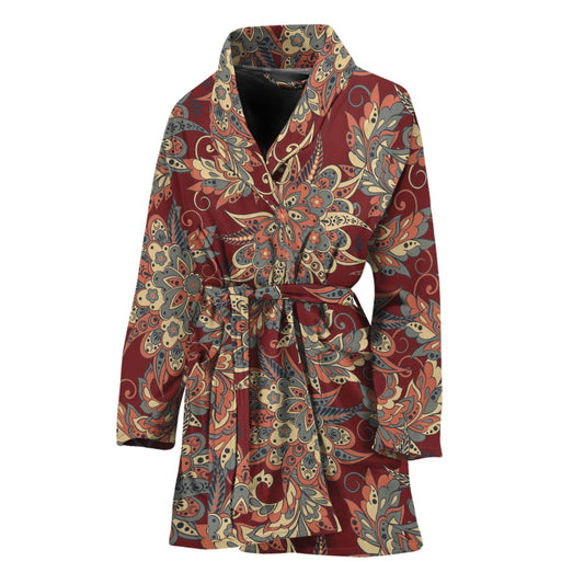 Brick Floral Bohemian Pattern Print Women's Bathrobe