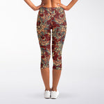 Brick Floral Bohemian Pattern Print Women's Capri Leggings