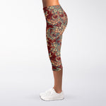 Brick Floral Bohemian Pattern Print Women's Capri Leggings