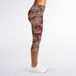 Brick Floral Bohemian Pattern Print Women's Capri Leggings
