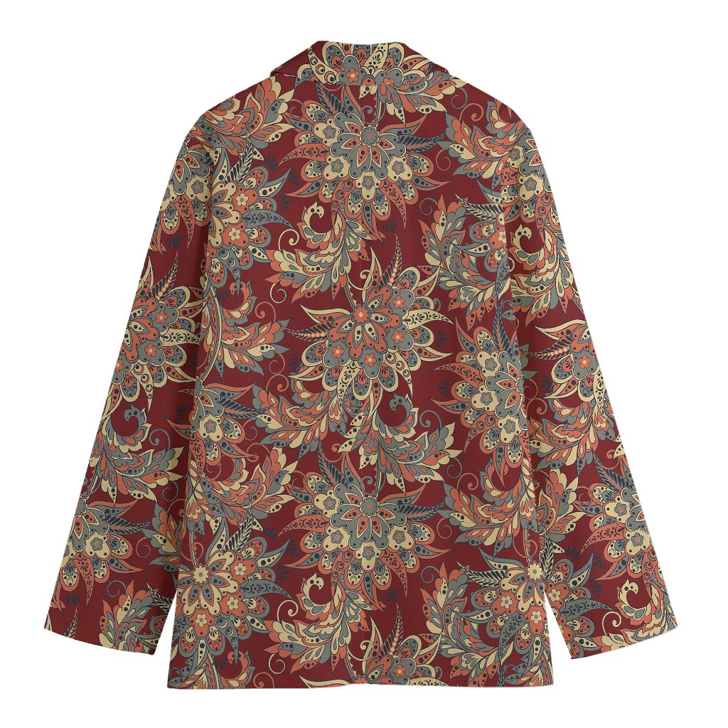 Brick Floral Bohemian Pattern Print Women's Cotton Blazer