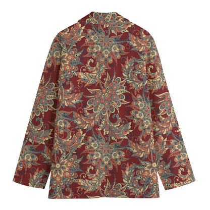 Brick Floral Bohemian Pattern Print Women's Cotton Blazer