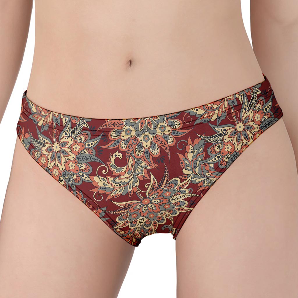 Brick Floral Bohemian Pattern Print Women's Panties