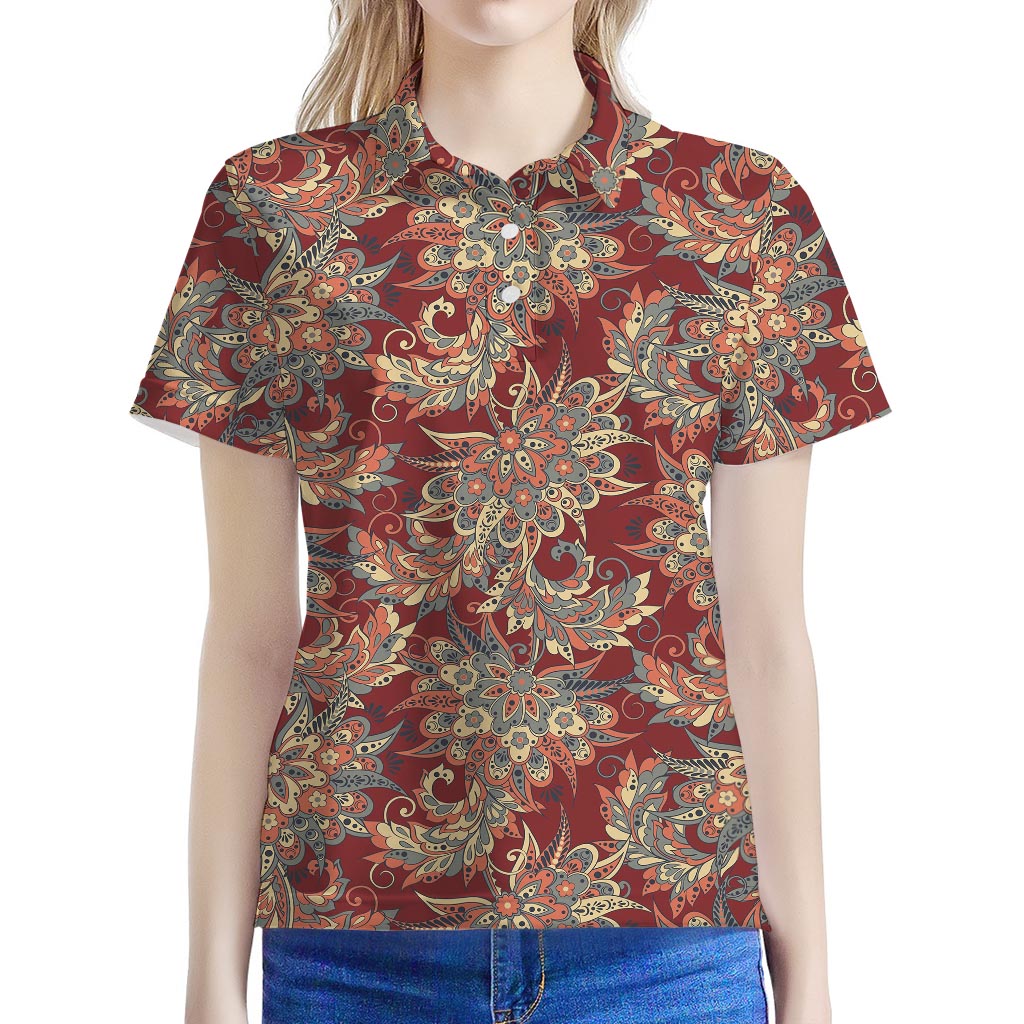 Brick Floral Bohemian Pattern Print Women's Polo Shirt