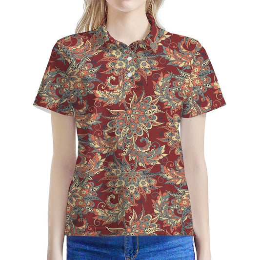 Brick Floral Bohemian Pattern Print Women's Polo Shirt